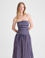 Strapless Ruched Midi Dress CLASSIC INDIGO