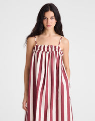 Ruffle A-Line Midi Dress in Stripe DUSTY MERLOT