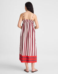 Ruffle A-Line Midi Dress in Stripe DUSTY MERLOT