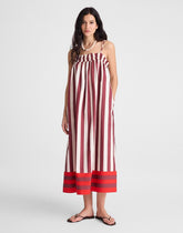 Ruffle A-Line Midi Dress in Stripe DUSTY MERLOT