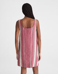Scoopneck Mini Shift Dress in 100% Linen RED CURRANT