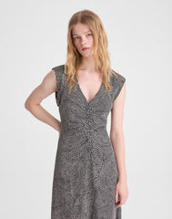 Ruched Flutter-Sleeve Midi Dress JET BLACK