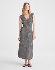 Ruched Flutter-Sleeve Midi Dress JET BLACK