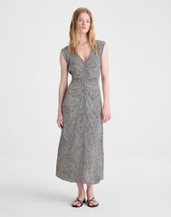 Ruched Flutter-Sleeve Midi Dress JET BLACK