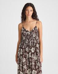 Ruched V-Neck Sleeveless Maxi Dress DARK BROWN