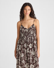 Ruched V-Neck Sleeveless Maxi Dress DARK BROWN