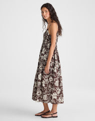 Ruched V-Neck Sleeveless Maxi Dress DARK BROWN