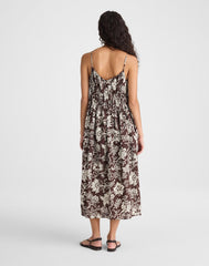 Ruched V-Neck Sleeveless Maxi Dress DARK BROWN