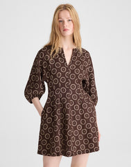 Splitneck Mini Dress DARK BROWN