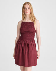 Smocked High-Neck Mini Dress DUSTY MERLOT