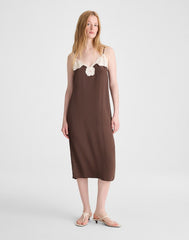 V-Neck Midi Slip Dress DARK BROWN