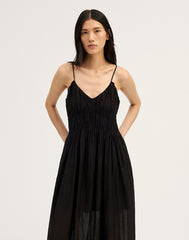 Ruched V-Neck Sleeveless Maxi Dress JET BLACK