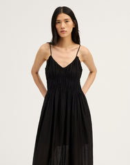 Ruched V-Neck Sleeveless Maxi Dress JET BLACK