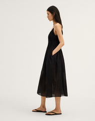 Ruched V-Neck Sleeveless Maxi Dress JET BLACK