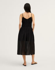 Ruched V-Neck Sleeveless Maxi Dress JET BLACK