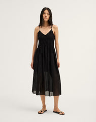 Ruched V-Neck Sleeveless Maxi Dress JET BLACK