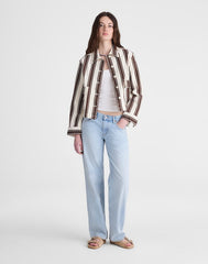 Cropped Button-Front Jacket DARK BROWN STRIPE