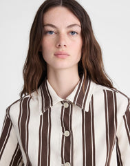 Cropped Button-Front Jacket DARK BROWN STRIPE