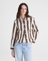 Cropped Button-Front Jacket DARK BROWN STRIPE