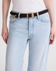 Domed-Buckle Belt in Woven Suede DARK CAROB