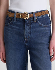 Domed-Buckle Belt in Woven Suede AGED COGNAC