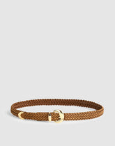 Domed-Buckle Belt in Woven Suede AGED COGNAC