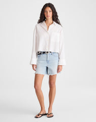 Straight-Hem Button-Up Shirt WHITE