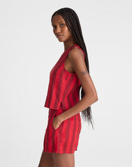 Tie-Back Shell Top in 100% Linen ENAMEL RED