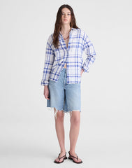 The Easy Shirt in 100% Linen OVERSIZED BLUE WHITE PLAID