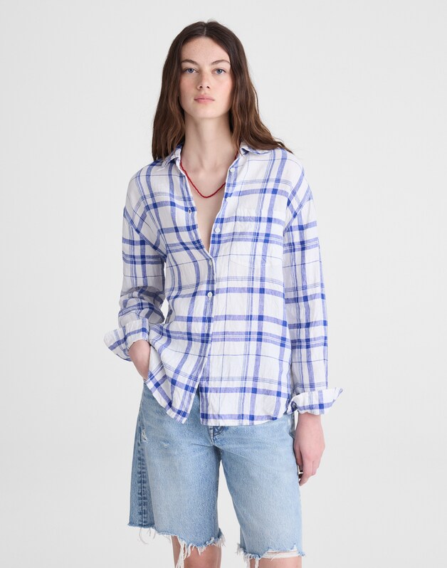 The Easy Shirt in 100% Linen OVERSIZED BLUE WHITE PLAID