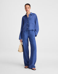 Straight-Hem Button-Up Shirt in 100% Linen INDIGO CHAMBRAY
