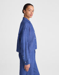 Straight-Hem Button-Up Shirt in 100% Linen INDIGO CHAMBRAY