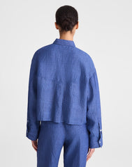 Straight-Hem Button-Up Shirt in 100% Linen INDIGO CHAMBRAY