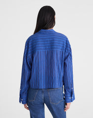 Straight-Hem Button-Up Shirt BLUE MULTI STRIPE