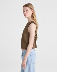 Tie-Back Shell Top in 100% Linen SAFARI KHAKI