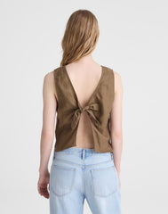 Tie-Back Shell Top in 100% Linen SAFARI KHAKI