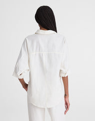 Relaxed Pleat-Sleeve Button-Up Shirt in Cotton-Linen Blend IVORY LINEN