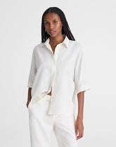 Relaxed Pleat-Sleeve Button-Up Shirt in Cotton-Linen Blend IVORY LINEN