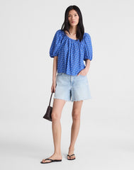 Shirred Scoopneck Top RETRO BLUE
