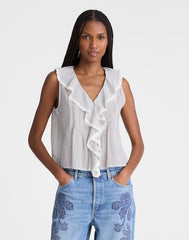 The Blaire Sleeveless Top BLUE WHITE MICRO STRIPE