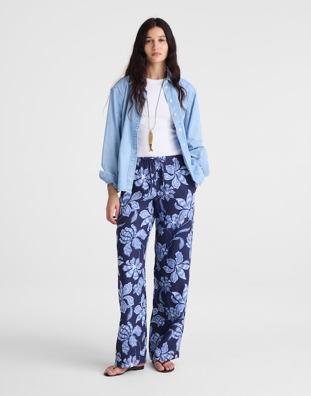 Pull-On Pants in 100% Linen CLASSIC INDIGO