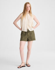 Shirred Button-Up Sleeveless Blouse NATURAL SEERSUCKER