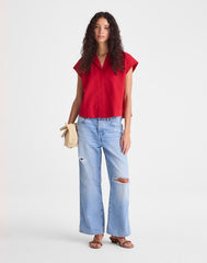 Notch-Collar Shirt in Seersucker RED CURRANT
