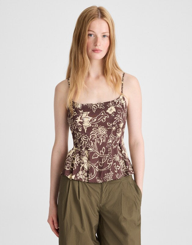 Darted Peplum Cami Top DARK BROWN