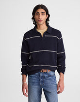 Johnny-Collar Sweater Polo in Textured Cotton DARK NAVY