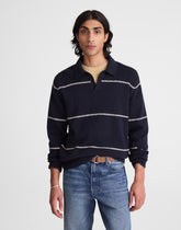 Johnny-Collar Sweater Polo in Textured Cotton DARK NAVY