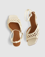 The Tyra Ankle-Strap Kitten-Heel Sandal in Woven Leather CLOUD LINING