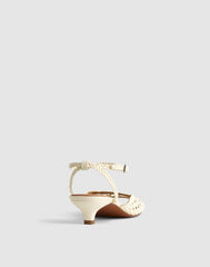The Tyra Ankle-Strap Kitten-Heel Sandal in Woven Leather CLOUD LINING