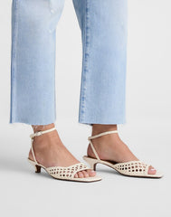 The Tyra Ankle-Strap Kitten-Heel Sandal in Woven Leather CLOUD LINING