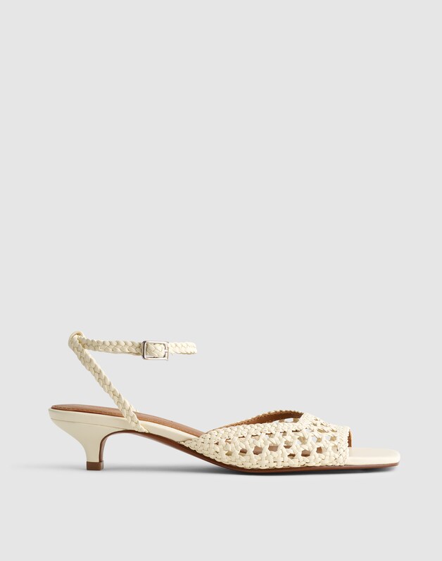 The Tyra Ankle-Strap Kitten-Heel Sandal in Woven Leather CLOUD LINING